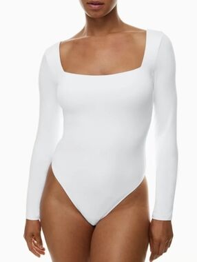 Aritzia Babaton Contour White Long-Sleeve Square-Neck Bodysuit Large